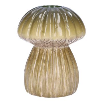 Vaso in ceramica REFELINDE, a forma di fungo, scanalature, verde-beige, 12cm, Ø9,5cm