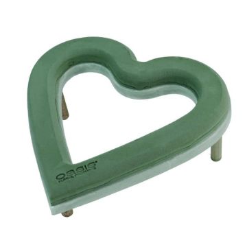 OASIS® Schiuma da infioratura a umido a forma di cuore aperto, decorazioni nuziali, base in schiuma rigida EcoBase, bastoncini di sostegno in legno, verde, 40x38x4,5 cm