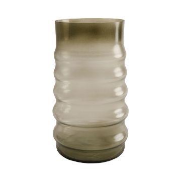 Vaso di vetro MAKKURO con scanalature, verde bosco-trasparente, 23cm, Ø15cm