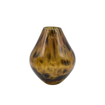 Vaso di vetro tondeggiante RUSSELL, motivo leopardato, marrone-trasparente, 15cm, Ø12cm