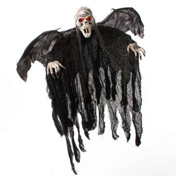 Figura decorativa di Halloween: scheletro fantasma ALFIE con ali da pipistrello, LED, 85 cm