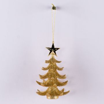 Ciondolo in acrilico albero di Natale RION con stella, glitter, oro, 12cm, Ø9cm Ciondolo in acrilico albero di Natale RION con stella, glitter, oro, 12cm, Ø9cm
