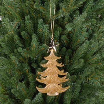 Ciondolo in acrilico albero di Natale RION con stella, glitter, oro, 12cm, Ø9cm