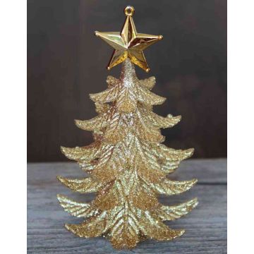 Ciondolo in acrilico albero di Natale RION con stella, glitter, oro, 12cm, Ø9cm Ciondolo in acrilico albero di Natale RION con stella, glitter, oro, 12cm, Ø9cm
