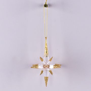 Ciondolo acrilico stella MABOU, glitterato, oro, 10cm, Ø10cm Ciondolo acrilico stella MABOU, glitterato, oro, 10cm, Ø10cm