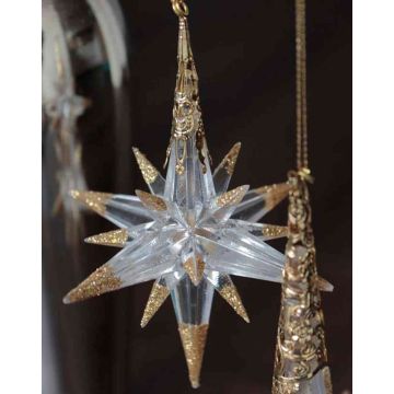 Ciondolo acrilico stella MABOU, glitterato, oro, 10cm, Ø10cm Ciondolo acrilico stella MABOU, glitterato, oro, 10cm, Ø10cm