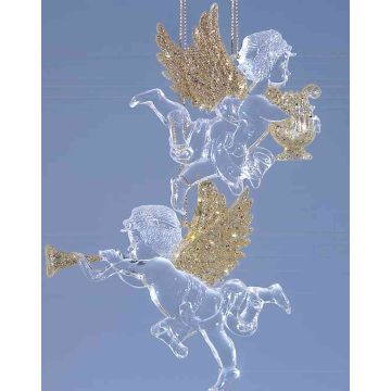 Ciondolo decorativo in acrilico angelo LINDY, 2 pezzi, arpa, lira, glitterato, dorato, 9x10cm Ciondolo decorativo in acrilico angelo LINDY, 2 pezzi, arpa, lira, glitterato, dorato, 9x10cm