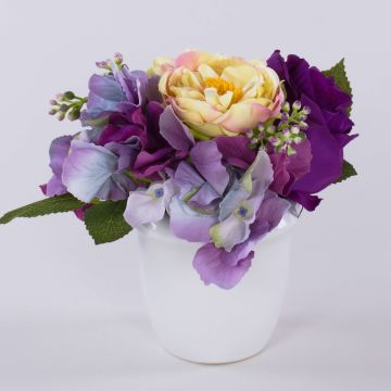 Composizione floreale artificiale di rose e ortensie FELINE in vaso di ceramica, viola, 17 cm, Ø 18 cm Composizione floreale artificiale di rose e ortensie FELINE in vaso di ceramica, viola, 17 cm, Ø 18 cm