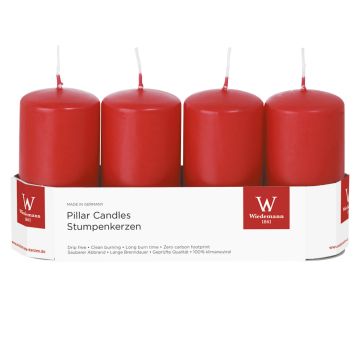 Candele dell'Avvento JENARO, 4 pezzi, rosso, 10cm, Ø5cm, 23h - Made in Germany