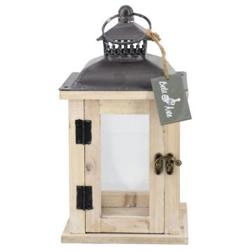 Lanterna in legno BEGGY con vetro, manico, beige, 15,5x15,5x29 cm Lanterna in legno BEGGY con vetro, manico, beige, 15,5x15,5x29 cm
