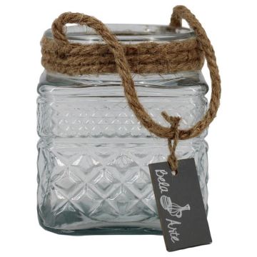 Lanterna MELMY con corda, motivo a rombi, trasparente, 13 cm, Ø 11 cm Lanterna MELMY con corda, motivo a rombi, trasparente, 13 cm, Ø 11 cm