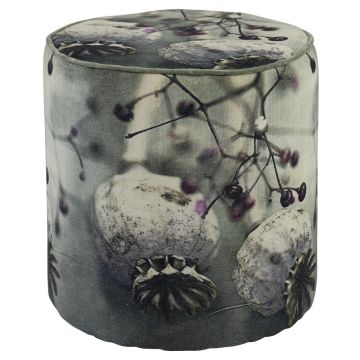 Poggiapiedi in velluto SARON, motivo papaveri, grigio-lilla-bianco, 45 cm, Ø 40 cm Poggiapiedi in velluto SARON, motivo papaveri, grigio-lilla-bianco, 45 cm, Ø 40 cm