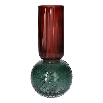 Vaso da tavolo in vetro FRODO con scanalature e puntini, blu-rosso-trasparente, 20cm, Ø9,5cm