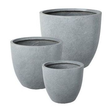 Vasi rotondi KIRIMA, 3 pezzi, fibra di vetro, grigio, 25x27 cm, 35x39 cm, 44x52 cm Vasi rotondi KIRIMA, 3 pezzi, fibra di vetro, grigio, 25x27 cm, 35x39 cm, 44x52 cm