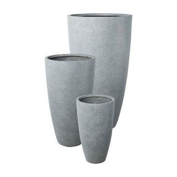 Vaso rotondo KIRIMA, 3 pezzi, fibra di vetro, grigio, 34x60 cm, 44x80 cm, 54x100 cm Vaso rotondo KIRIMA, 3 pezzi, fibra di vetro, grigio, 34x60 cm, 44x80 cm, 54x100 cm