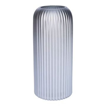 Vaso da fiori ALBURGIS con scanalature, vetro, argento metallizzato, 20 cm, Ø 8,7 cm Vaso da fiori ALBURGIS con scanalature, vetro, argento metallizzato, 20 cm, Ø 8,7 cm