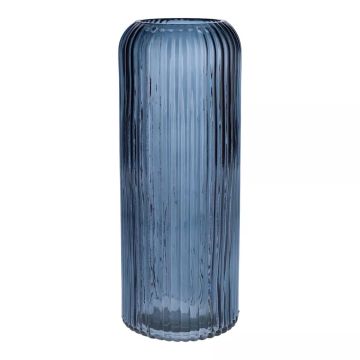 Vaso da fiori ALBURGIS con scanalature, vetro, blu trasparente, 25 cm, Ø 10 cm