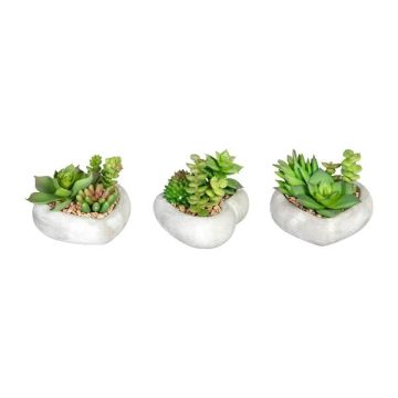Composizione artificiale di piante grasse SORIPI, 3 pezzi, ciotola a forma di cuore in cemento, verde-rosa, 7cm