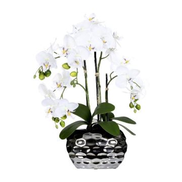 Orchidea Phalaenopsis artificiale SINKA in vaso decorativo argento, bianca, 55 cm Orchidea Phalaenopsis artificiale SINKA in vaso decorativo argento, bianca, 55 cm
