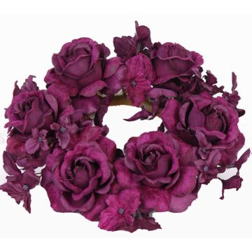 Corona finta di candele INGA, rosa, ortensia, viola, Ø15cm Corona finta di candele INGA, rosa, ortensia, viola, Ø15cm