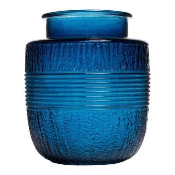 Vaso in vetro decorativo MARISELA con bordo ornamentale, blu-trasparente, 18cm, Ø15,5cm