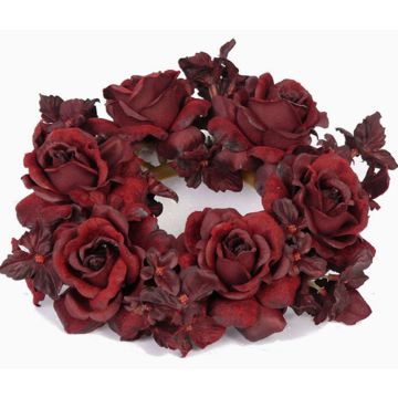 Corona finta di candele INGA, rosa, ortensia, rosso scuro, Ø15cm