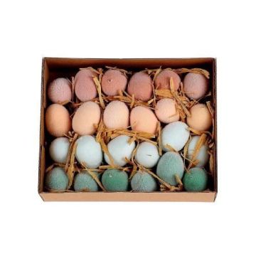 Uova decorative di gallina KUSUM, 24 pezzi, decorazioni pasquali, floccate, colorati Uova decorative di gallina KUSUM, 24 pezzi, decorazioni pasquali, floccate, colorati