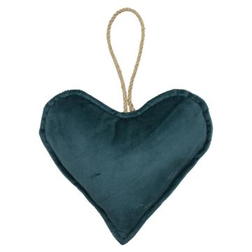 Ciondolo decorativo a forma di cuore in velluto EYRUN, cordino di sospensione, blu petrolio, Ø16cm