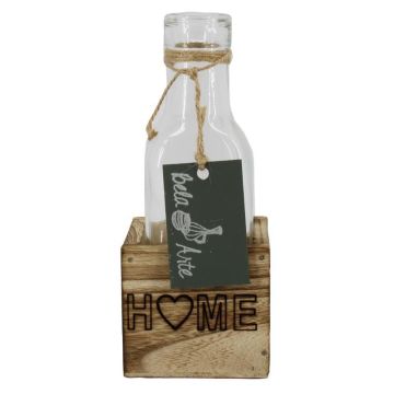 Bottiglia di vetro STOLLAN in cassettina di legno, scritta «Home», trasparente, 6,7x6,7x15,5 cm Bottiglia di vetro STOLLAN in cassettina di legno, scritta «Home», trasparente, 6,7x6,7x15,5 cm
