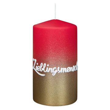 Candela con scritta JARDENA, «La persona che amo», rosso antico-oro, 13 cm, Ø 7 cm, 52 ore Candela con scritta JARDENA, «La persona che amo», rosso antico-oro, 13 cm, Ø 7 cm, 52 ore