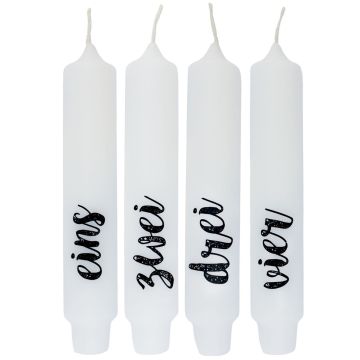 Candela a bastoncino con scritta KELANI, Avvento, 4 candele, 4 scritte, colorata, 16,5 cm, Ø 2,8 cm, 6 ore Candela a bastoncino con scritta KELANI, Avvento, 4 candele, 4 scritte, colorata, 16,5 cm, Ø 2,8 cm, 6 ore