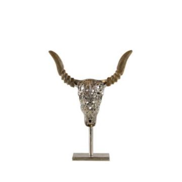 Toro decorativo in metallo DOWA, base in legno, argento, 27x34x6 cm Toro decorativo in metallo DOWA, base in legno, argento, 27x34x6 cm