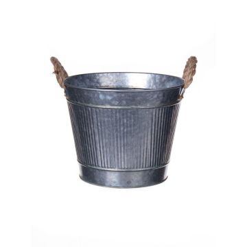 Vaso rotondo BIMETO con manici, scanalature, zinco, argento, 18,5 cm, Ø 22,5 cm Vaso rotondo BIMETO con manici, scanalature, zinco, argento, 18,5 cm, Ø 22,5 cm