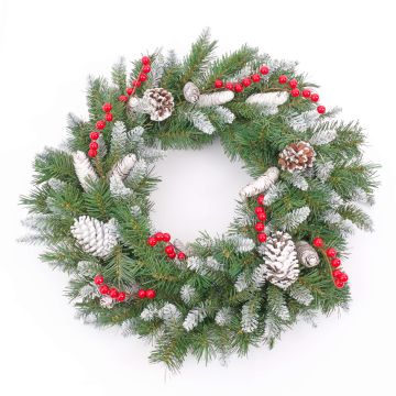 Corona di abete di plastica MARLIES, zona trasversale, difficile infiammare, neve, Ø55cm