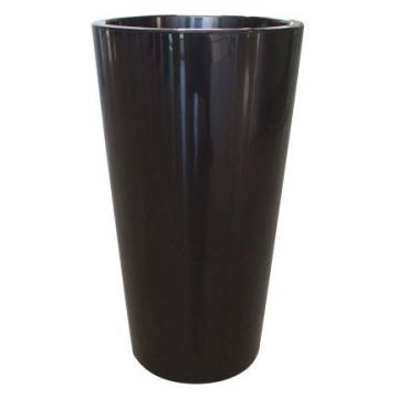 Vaso alto rotondo THERESITA in plastica, con inserto, set di irrigazione, nero, 75 cm, Ø 40 cm