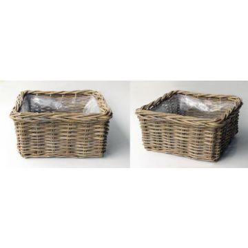 Cesto quadrato per fiori RULANA in rattan, marrone, 30x30x15 cm