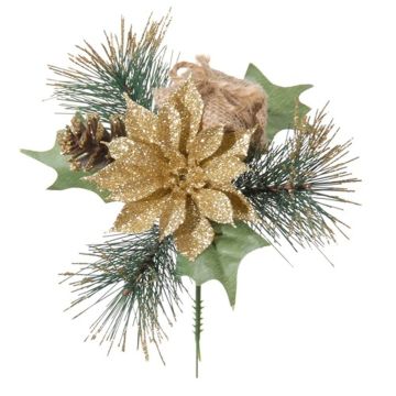Composizione artificiale con stella di Natale, pino HERMINA con regalo, stelo, dorata, 21 cm, Ø 17 cm Composizione artificiale con stella di Natale, pino HERMINA con regalo, stelo, dorata, 21 cm, Ø 17 cm