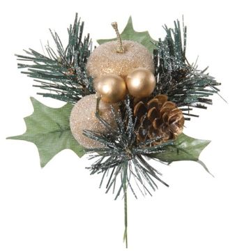 Composizione in plastica con mela, pera e pino HERMOSA con palline, stelo, dorata, 20 cm, Ø 12 cm Composizione in plastica con mela, pera e pino HERMOSA con palline, stelo, dorata, 20 cm, Ø 12 cm