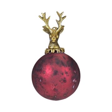 Pallina di Natale NUMI in vetro, cervo, rosso anticato, Ø 8 cm Pallina di Natale NUMI in vetro, cervo, rosso anticato, Ø 8 cm