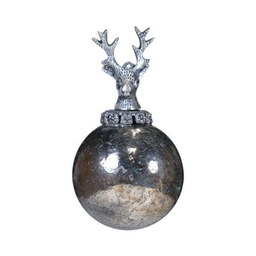 Pallina di Natale NUMI in vetro, cervo, argento anticato, Ø 8 cm Pallina di Natale NUMI in vetro, cervo, argento anticato, Ø 8 cm