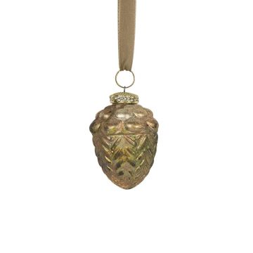 Decorazione natalizia a forma di ghianda NUMI in vetro, verde anticato, 8 cm Decorazione natalizia a forma di ghianda NUMI in vetro, verde anticato, 8 cm