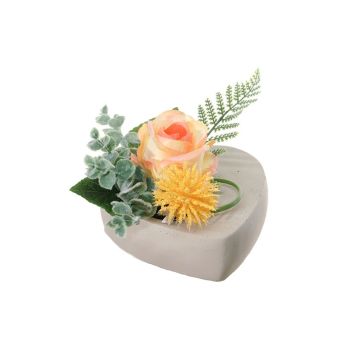 Composizione floreale artificiale con rosa e allium EIVOR, vaso decorativo, giallo-salmone, 12 cm, Ø 17 cm Composizione floreale artificiale con rosa e allium EIVOR, vaso decorativo, giallo-salmone, 12 cm, Ø 17 cm