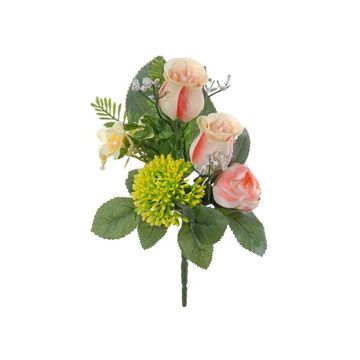 Composizione floreale decorativa con rose, ranuncoli e allium HOKUNA, stelo, rosa-giallo, 27 cm, Ø 20 cm Composizione floreale decorativa con rose, ranuncoli e allium HOKUNA, stelo, rosa-giallo, 27 cm, Ø 20 cm