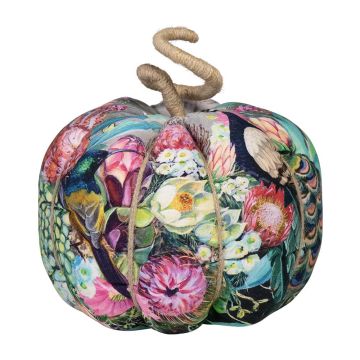 Zucca decorativa AKUNA in cotone, realizzata a mano, con motivo pavone, multicolore, Ø 18 cm Zucca decorativa AKUNA in cotone, realizzata a mano, con motivo pavone, multicolore, Ø 18 cm