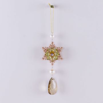 Ciondolo acrilico di fiore di ghiaccio ZERA, goccia, glitter, verde-oro, 16cm, Ø6cm Ciondolo acrilico di fiore di ghiaccio ZERA, goccia, glitter, verde-oro, 16cm, Ø6cm