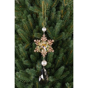 Ciondolo acrilico di fiore di ghiaccio ZERA, goccia, glitter, verde-oro, 16cm, Ø6cm