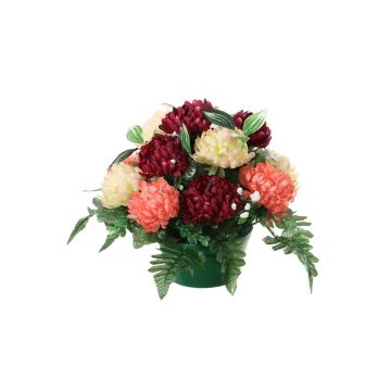 Composizione floreale artificiale con crisantemi e gypsophila YASAR, vaso decorativo, rosso bordeaux-salmone-crema, 25cm, Ø30cm Composizione floreale artificiale con crisantemi e gypsophila YASAR, vaso decorativo, rosso bordeaux-salmone-crema, 25cm, Ø30cm