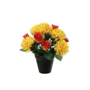 Composizione floreale artificiale con crisantemi e rose YESHE, vaso decorativo, giallo-arancione, 28cm, Ø22cm Composizione floreale artificiale con crisantemi e rose YESHE, vaso decorativo, giallo-arancione, 28cm, Ø22cm