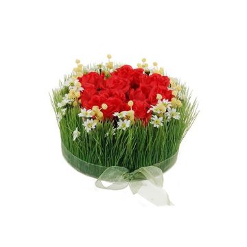Composizione floreale artificiale con rose ed erba HAULANI, rosso-bianco, 12 cm, Ø 20 cm Composizione floreale artificiale con rose ed erba HAULANI, rosso-bianco, 12 cm, Ø 20 cm