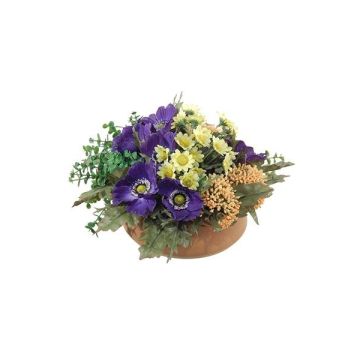 Composizione floreale artificiale con anemoni e astilbe IGNATIO su vassoio, viola-giallo, 17 cm, Ø 28 cm Composizione floreale artificiale con anemoni e astilbe IGNATIO su vassoio, viola-giallo, 17 cm, Ø 28 cm